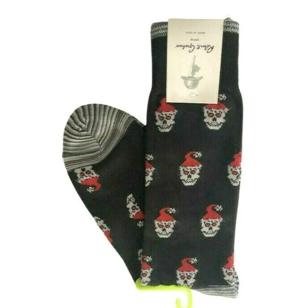 Robert Graham Christmas Santa Skull Mens Dress Socks Peruvian Pima Cotton Black